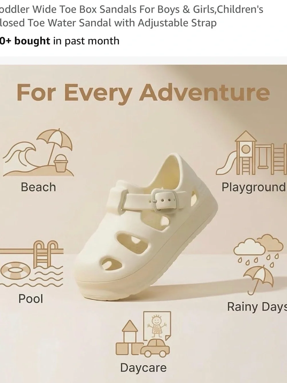 Cream Kids Closed-Toe Water Shoes with Yellow Smiley Charm size 5 toddler